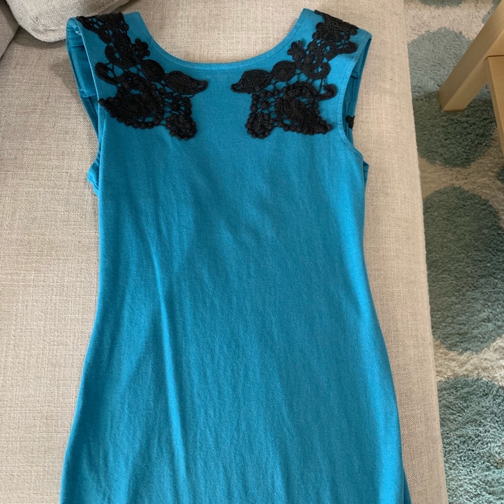 Motel rocks teal fitted shoulder padded dress